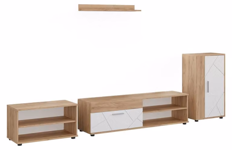 Vicco Berno Woonwand Goudkleurig Eiken/Wit, Set van 4 stuks, Model 59214