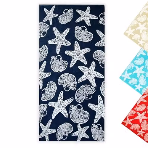 ZOLLNER Strandhanddoek katoen donkerblauw met maritiem patroon B: 90 cm, H: 180 cm