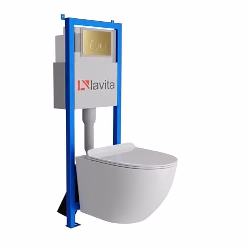 Lavita complete toiletset SOFI SLIM met LAV 101 voorwandelement, hangend diepspoel-WC en LAV 200.4.5 bedieningsplaat in wit en goud
