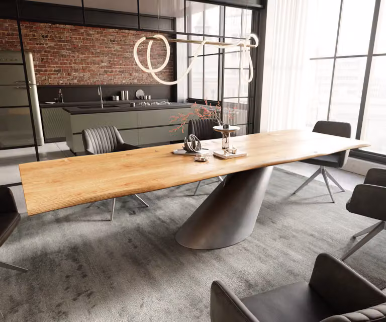 DELIFE Eettafel Edge Live-Edge Eiken Natuur met Zilveren Metaal Onderstel B: 300 cm, D: 100 cm, H: 74 cm