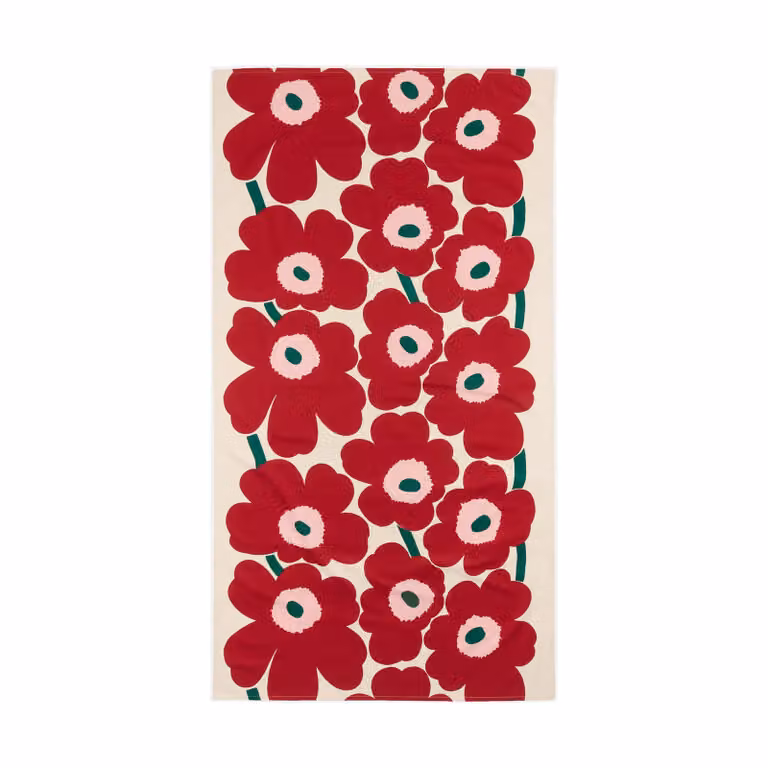 Marimekko Unikko tafelkleed Off white-cranberry-roze, B: 135 cm, L: 250 cm