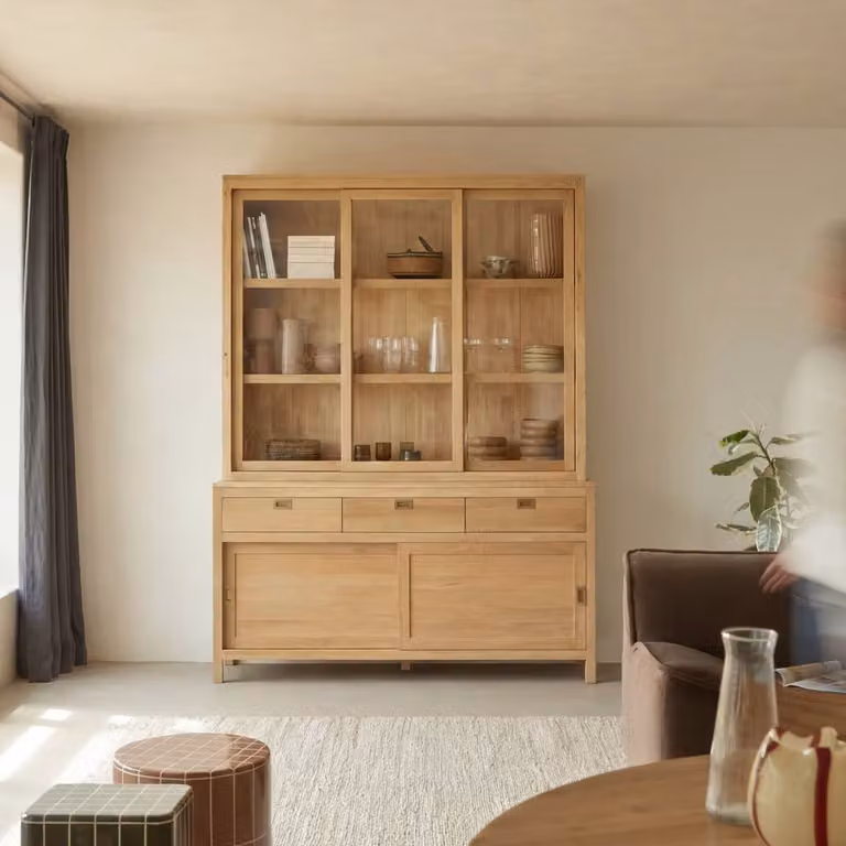 Tikamoon Heidi Servieskast van Massief Eikenhout - Bruin - B: 162 cm, H: 150,6 cm, D: 49 cm