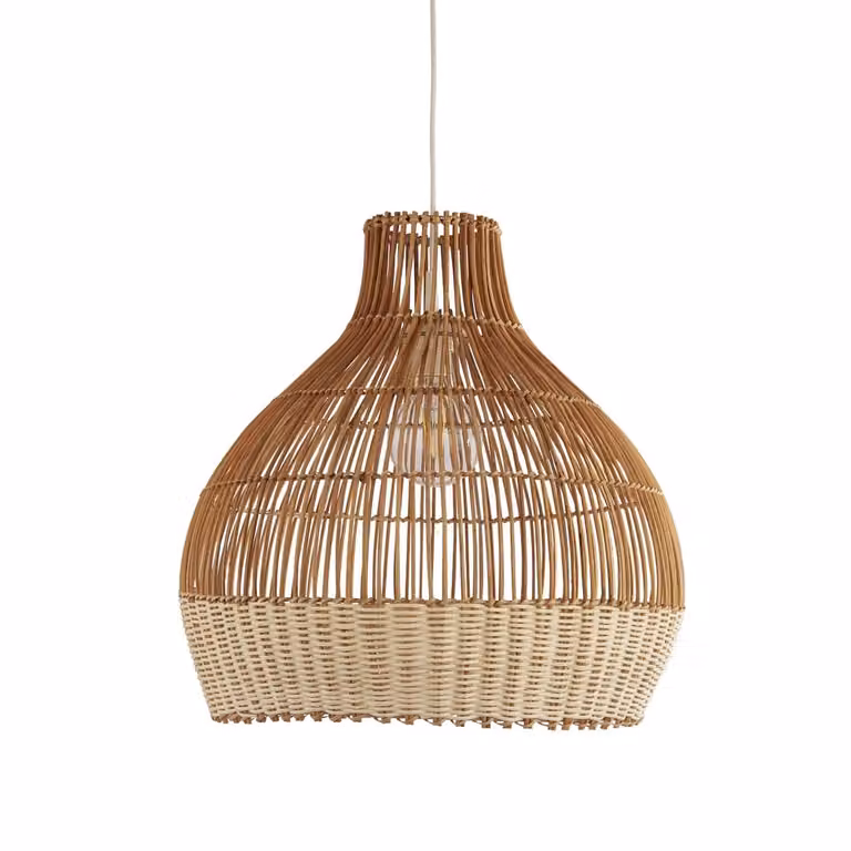 Searchlight Scandinavische hanglamp Bali, bruin hout en rattan, Ø 50 cm