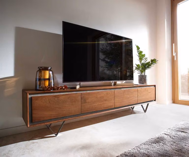 DELIFE Stonegrace Tv-meubel met 4 deuren, Acacia bruin en zwart, Breedte: 200 cm, Diepte: 45 cm, Hoogte: 51 cm