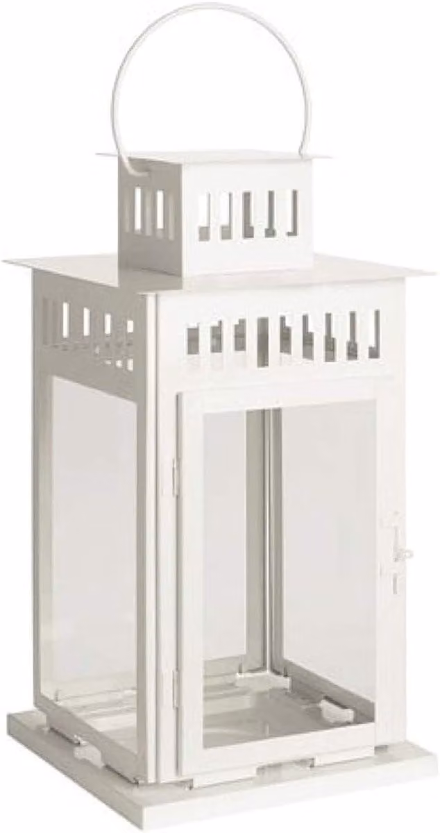 Decoratieve Lantaarn Blok Kaars Houder voor Sfeerverlichting Binnen en Buiten - Wit - Hoogte: 44 cm
