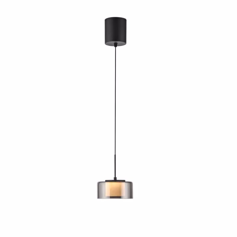 Paul Neuhaus Rika moderne hanglamp met zwart transparant glas en aluminium, dimbaar
