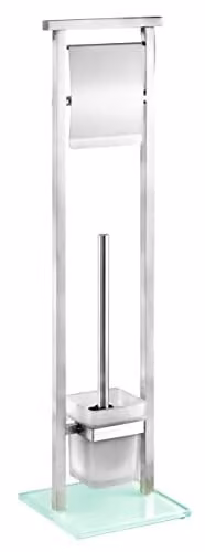 Wenko Staande Toiletborstelset met Glas en Roestvrij Staal, Zilver, B: 18 cm, H: 73 cm, D: 18 cm