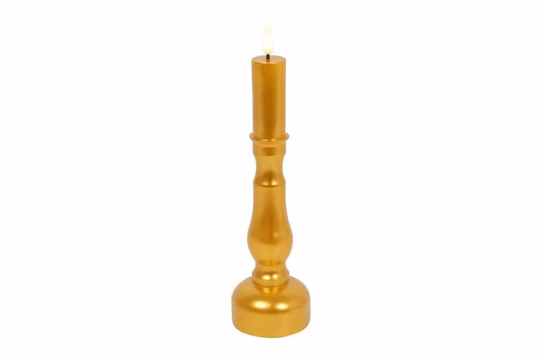 Countryfield kandelaar met ledkaars goud D: 7,5 cm, H: 24 cm