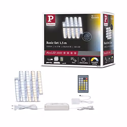 Paulmann MaxLED 1000 LED-strip basisset, dimbaar wit licht, zilver, 1,5 m