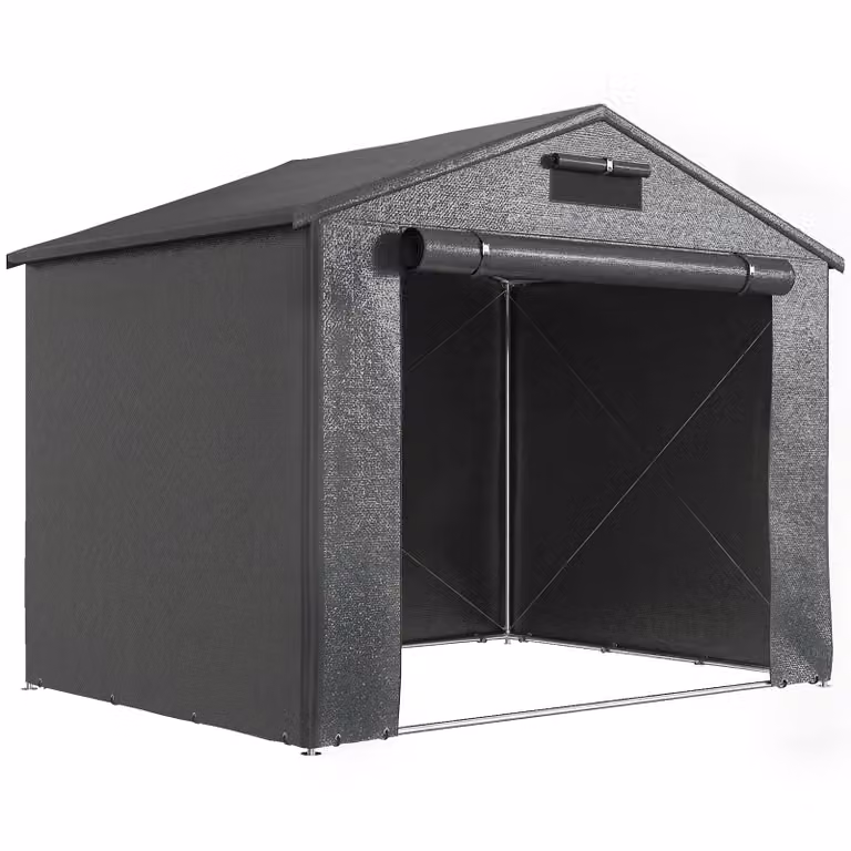 Outsunny tentgarage met UV30+ coating en oprolbare ritssluitingsdeur, donkergrijs, B: 247 cm, D: 180 cm, H: 202 cm