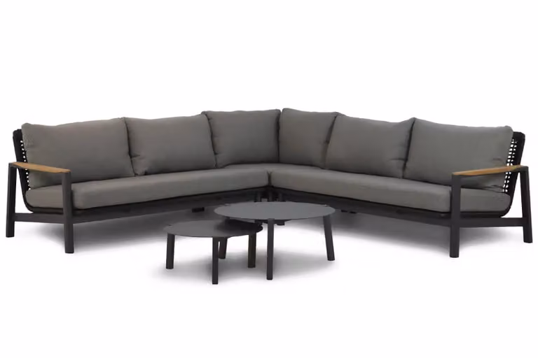 Coco Ralph/Rimini 5-delige hoek loungeset van behandeld hardhout met grijze kussens