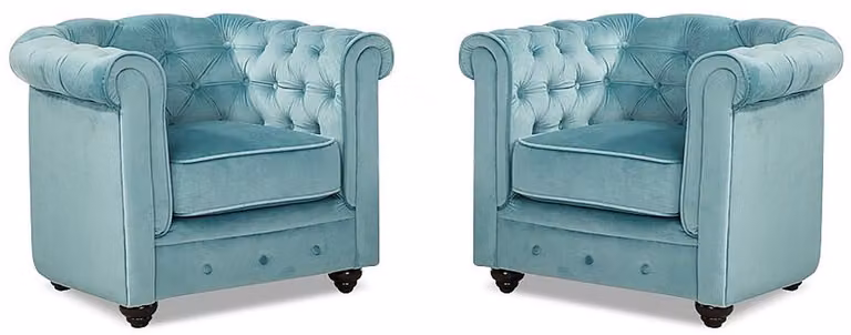 Vente-unique Set van 2 Chesterfield fauteuils in blauw velours