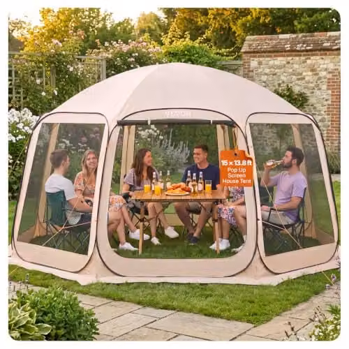 VEVOR Campingtent voor 12-15 personen, beige, B/D/H: 457,2 x 425 x 245 cm