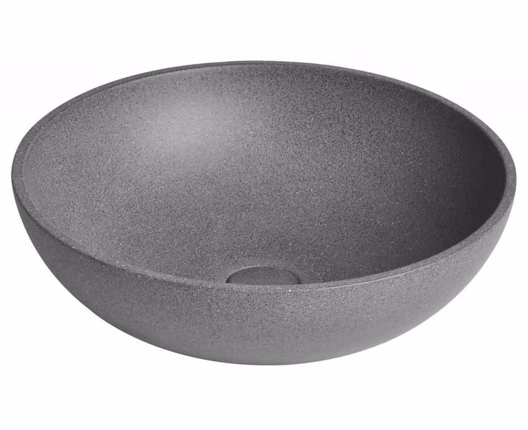 Sapho TURF wastafel van beton met overloop, diameter 44 cm, zwarte granietkleur