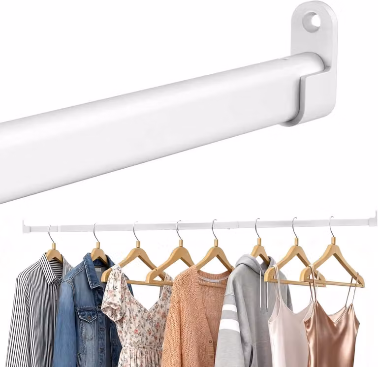 Merkloze Telescopische Kledingrail 25 mm - Wandgemonteerde Ovalen Kledingstang voor Kast - Wit - 43-131 cm