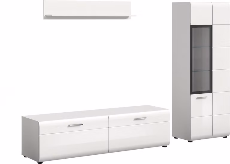 Moderne 3-delige woonkast met glazen deuren en MDF front - Vitrine, Lowboard en Wandkast - B/D/H: 235 x 41 x 160 cm
