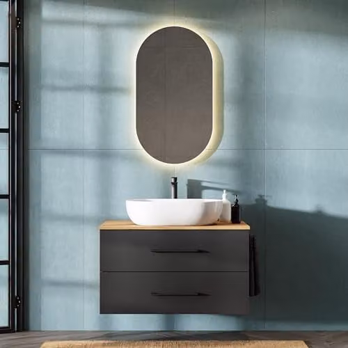 Planetmöbel LUX hangend badkamermeubel met keramische wastafel in houtlook