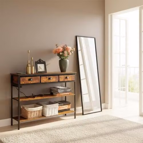 FurnitureR Consolemeubel met metalen frame, MDF-planken en 3 laden, Breedte: 110 cm