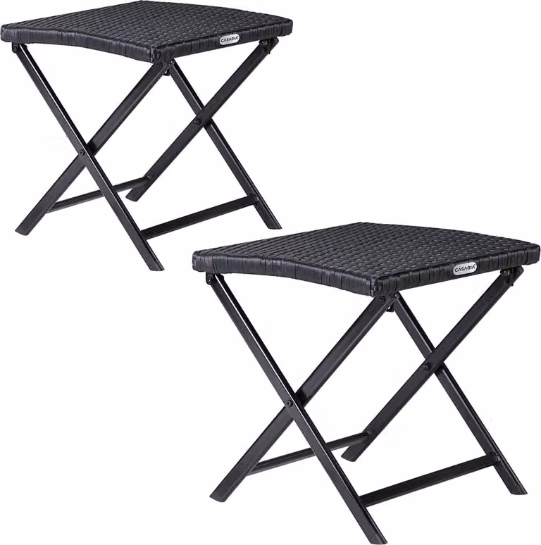 Casaria Set van 2 Polyrattan Vouwkrukken - Zwart - B/D/H: 44 x 40 x 44 cm