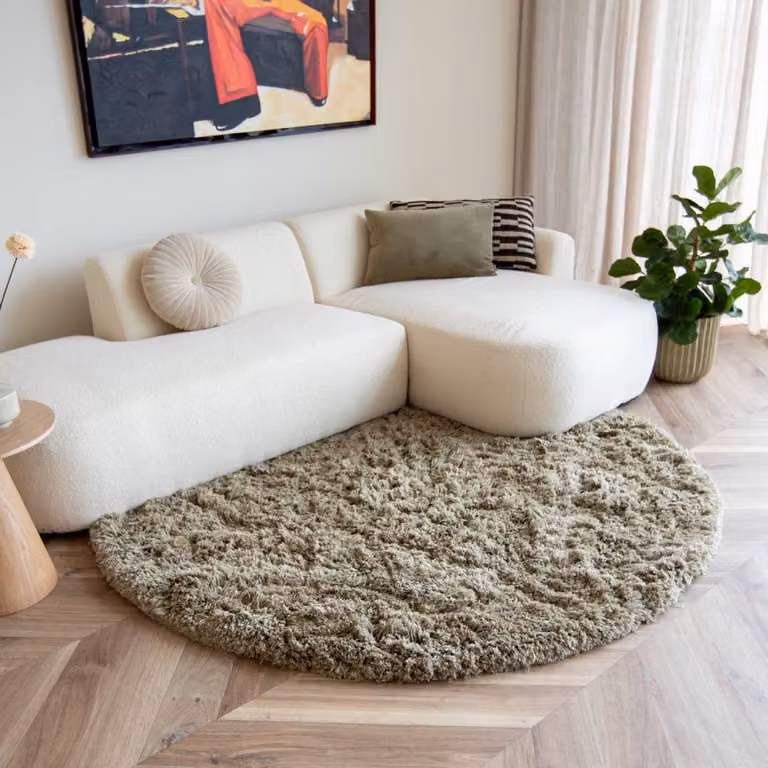 Rond hoogpolig vloerkleed Pilo groen polyester Ø 160 cm