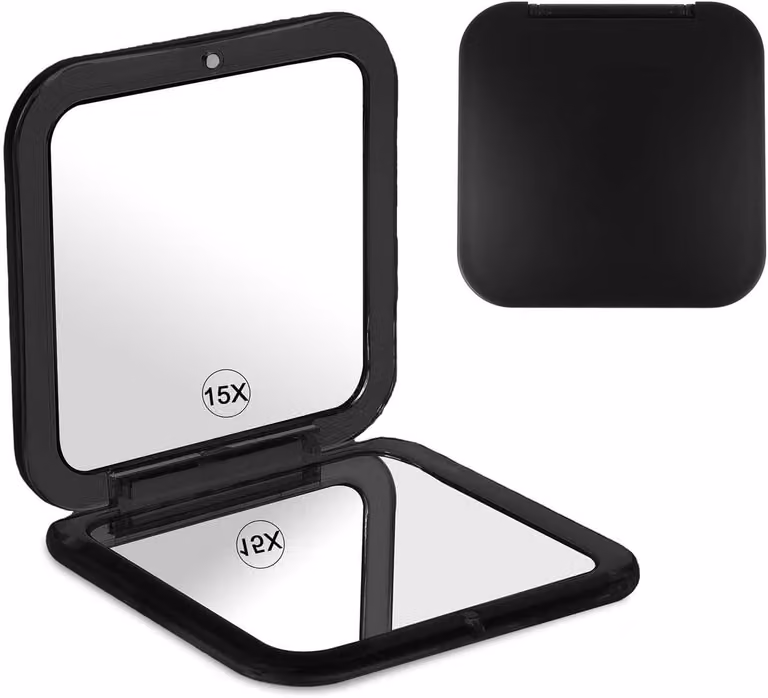 Compacte Dubbelzijdige Vierkante Make-up Spiegel met 15X Vergrotingsglas voor in de Handtas