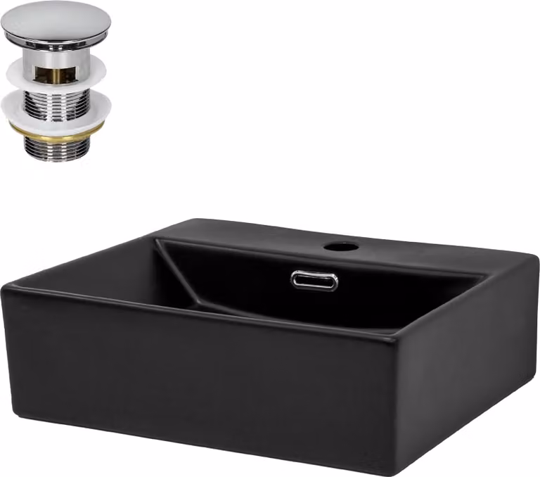 LuxeBath opzetwastafel rechthoekig zwart keramiek inclusief afvoerputje met overloop B/D/H: 41,5 x 36 x 13 cm
