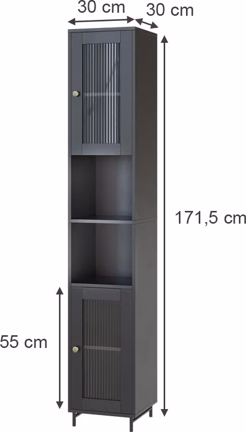 Vicco Malte Badkamermeubel Grijs met Glazen Deuren, Hoogte: 171.5 cm