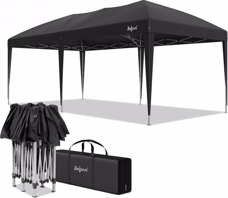 Zelsius Opvouwbaar Pop-up Paviljoen voor de Tuin, Zwart, 3 x 6 meter