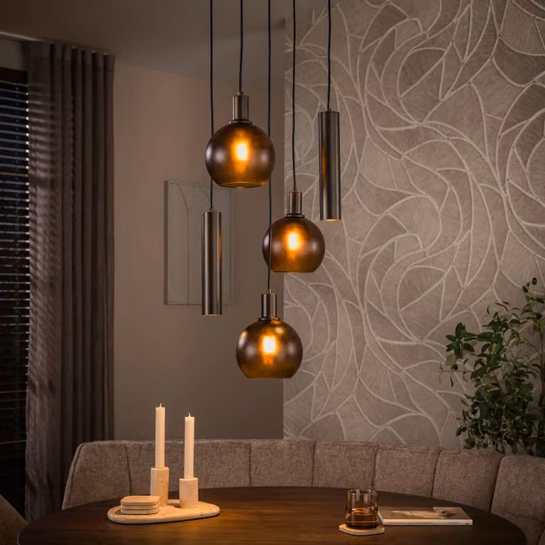 WoonStijl Hanglamp Sfera Tricolore 5-lichts Sienna bruin en brons