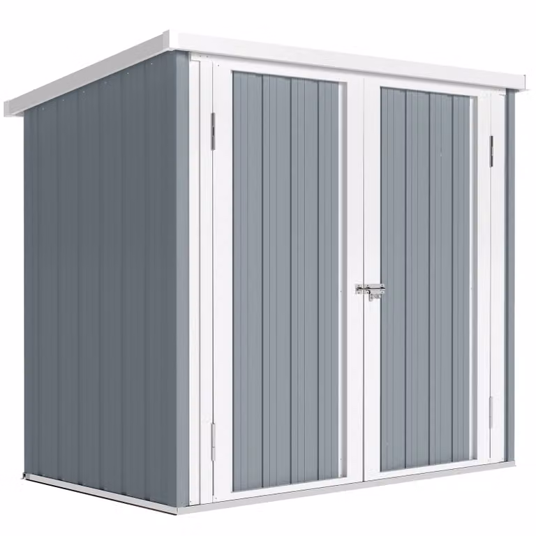 Outsunny Metalen tuinhuis met lessenaarsdak en afsluitbare dubbele deur, 1,1 m², H x B x D: 134 x 147 x 86 cm