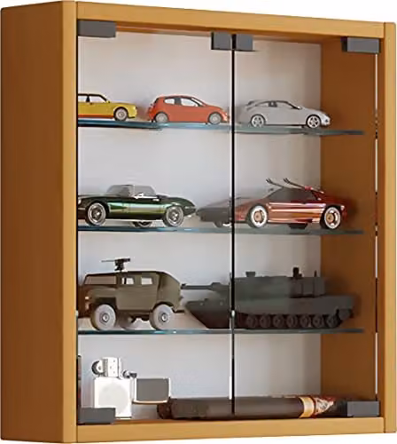 VCM Mandosa Wandvitrine met glazen deuren, Beuken/Bruin, B/D/H: 40 x 40 x 10 cm