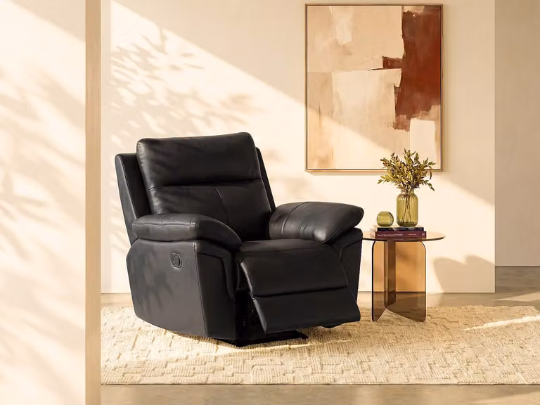 Vente-unique PAKITA Relaxfauteuil van zwart buffelleer