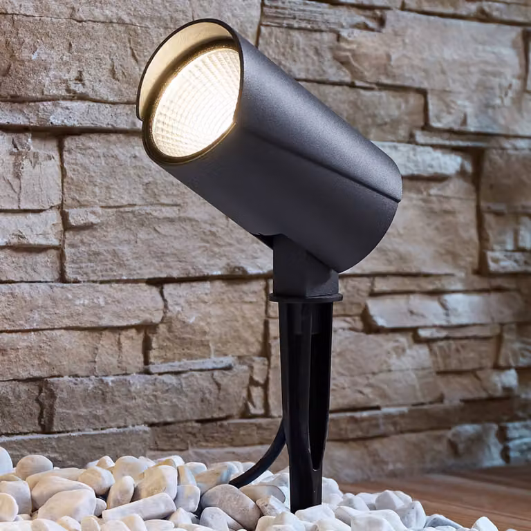 Lucande Anton moderne buitenlamp met grondspies, grijs, aluminium