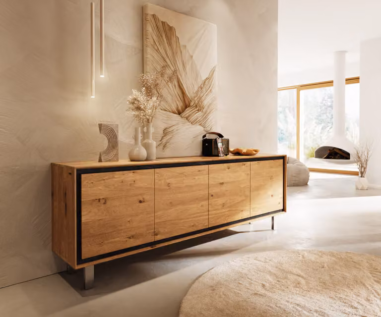 DELIFE Dressoir Stonegrace modern eiken natuur en zilver, Breedte: 200 cm, Hoogte: 73 cm, Diepte: 40 cm