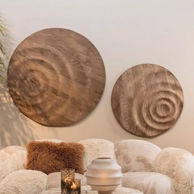 Mattin Wandpaneel Naturel Mango Circle S - Rond Houten Wandpaneel - Beige/Bruin