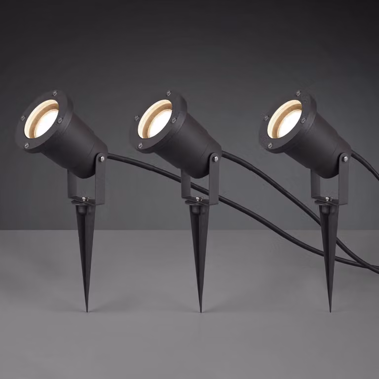 Trio Leuchten Ubangi set van 3 tuinspots met grondspies, zwart, aluminium, IP65