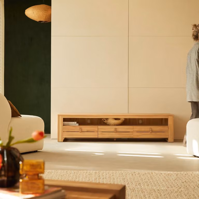 Tikamoon Modern Tv-meubel van Massief Teakhout - Bruin - B: 170 cm, D: 40 cm, H: 40 cm