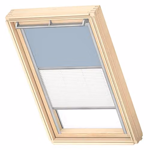 VELUX Verduisterend Rolgordijn Plissé, Lichtblauw met Grijze Geleiders, PK06
