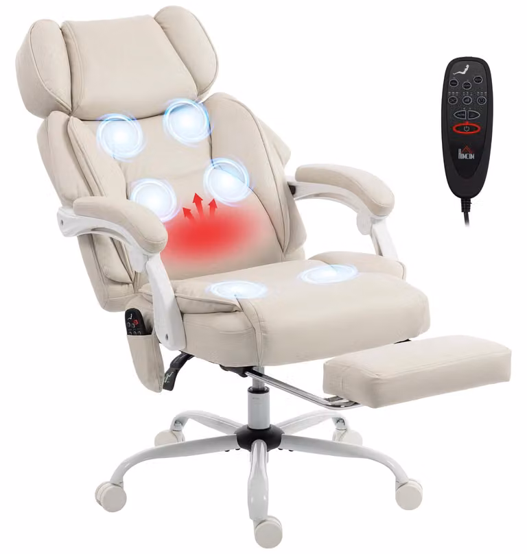 HOMCOM ergonomische bureaustoel met massage- en warmtefunctie, in hoogte verstelbaar en draaibaar
