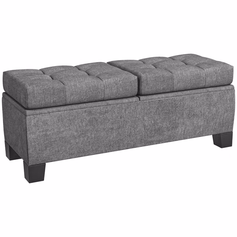 HOMCOM Opbergbank met doorgestikte stoffen bekleding, Grijs, B/D/H: 116 x 41 x 47 cm