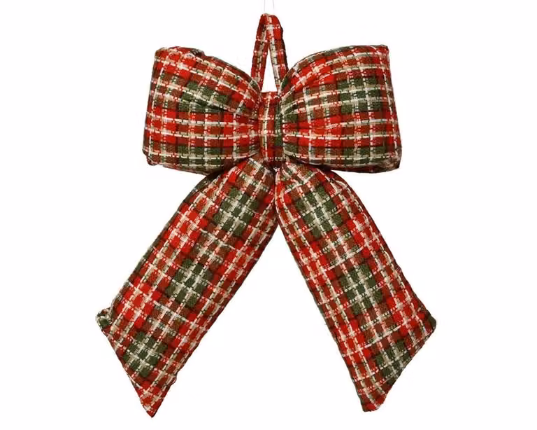 Geruite kerststrik groen/rood 19 cm