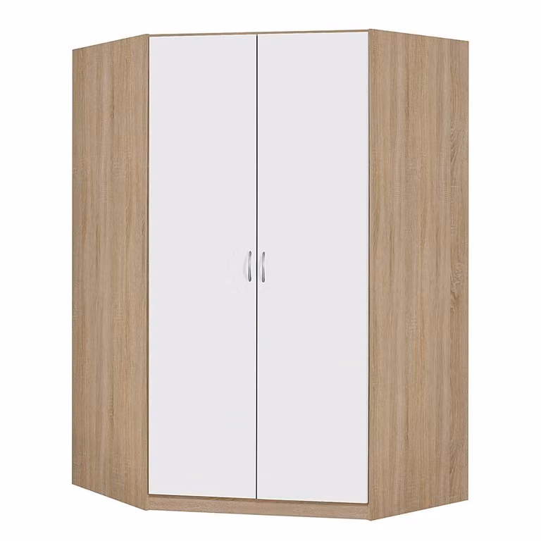 home24 Hoekkast modern wit/bruin met Sonoma eikenhouten look, B/D/H: 117 x 117 x 197 cm