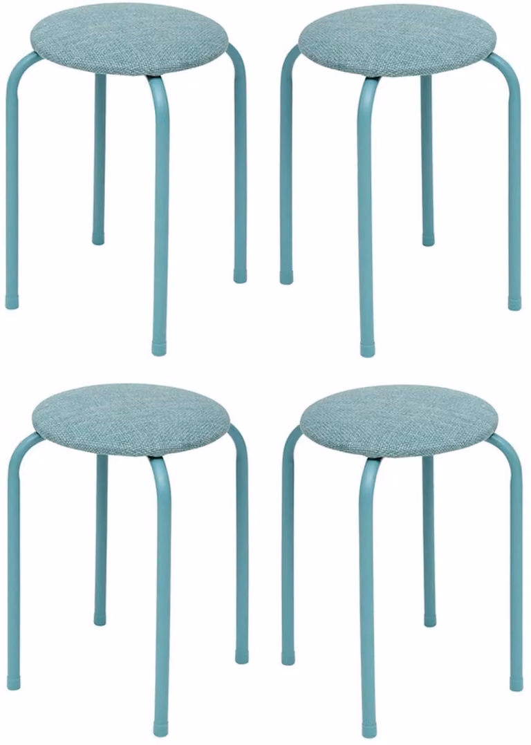 5Five Fierra Stapelbaar Zitkrukje - 4 stuks - Blauw - Metaal/Polyester - D38 x H46 cm