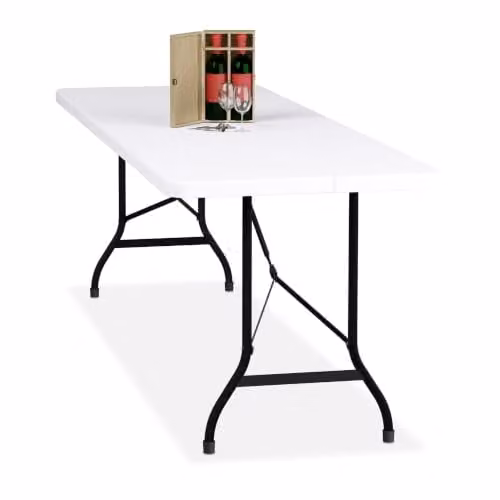 Relaxdays Inklapbare tuintafel, wit of zwart, H x B x D: 75 x 220 x 68 cm