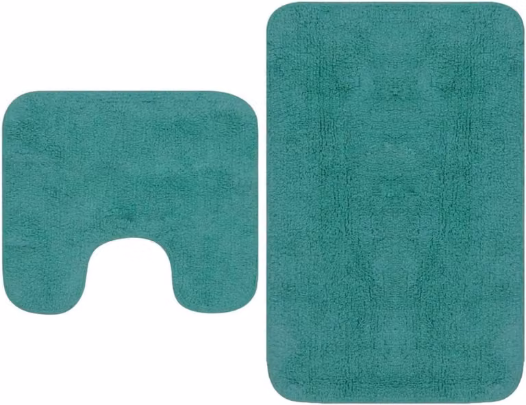 Turquoise Badmat Set van 2 stuks met Antislip Onderkant - Breedte: 63 cm, Lengte: 93 cm