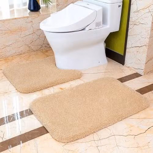 2-delige badmattenset van zachte microvezel met antislip, beige, Badmat: 50 x 80 cm, Toiletmat: 50 x 60 cm
