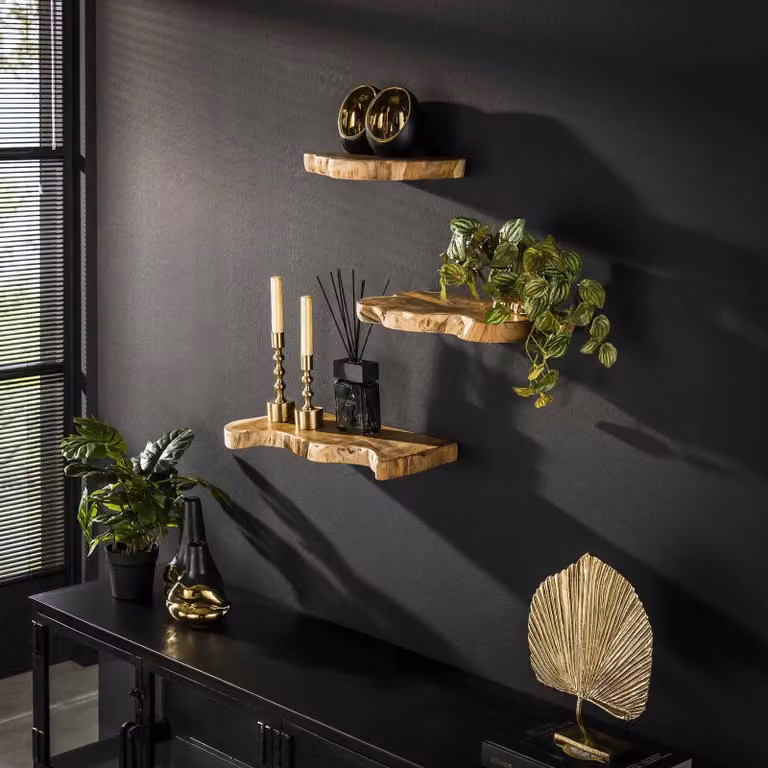 WoonStijl Wandschap Natural Line Set van 3, Teak, Bruin
