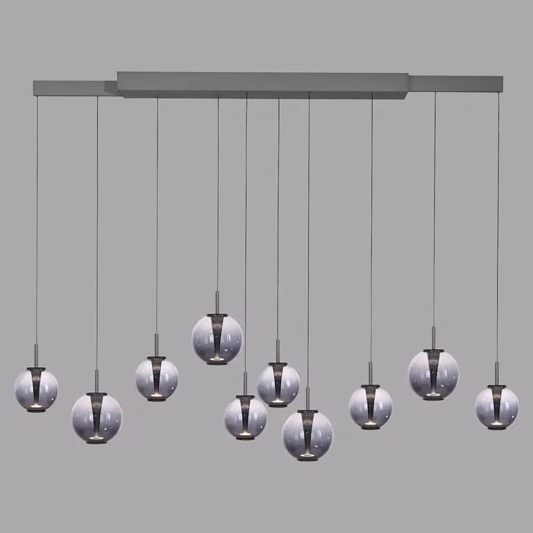 Paul Neuhaus Pure E-Infinity LED hanglamp met 10 lampen in mystic grey en rookglas, hoogte: 198 cm