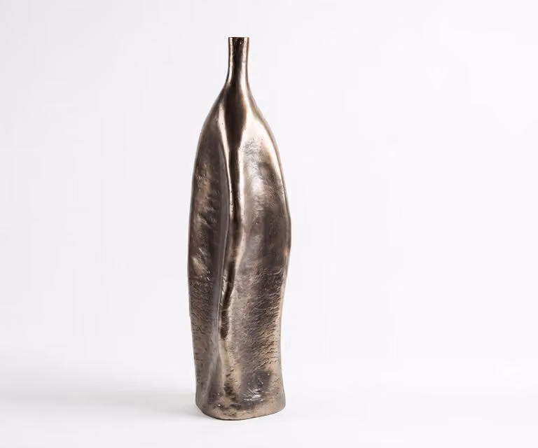 Norevo Vaas Gegoten Aluminium in Mokka Bronze, B: 18 cm, D: 18 cm, H: 61 cm