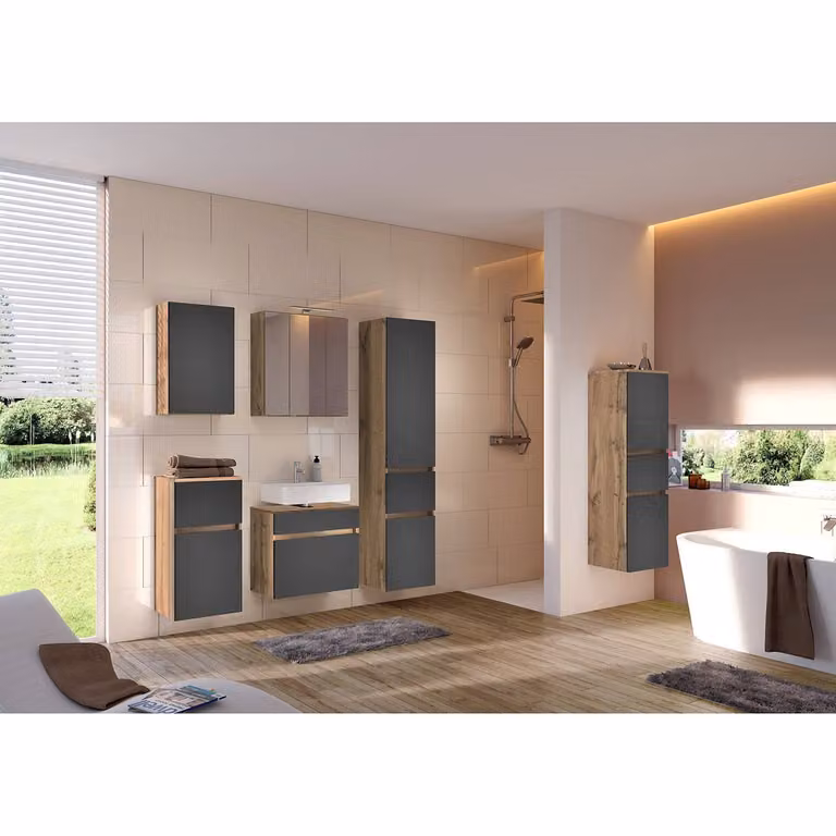 home24 Wastafelonderkast grijs/mat grijs B/D/H: 60 x 54 x 35 cm